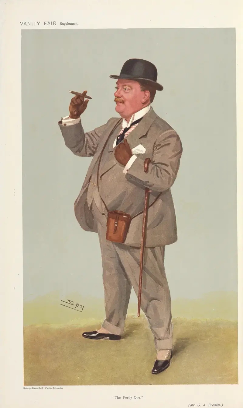 Turf Devotees; ‘The Portly One’, Mr. G. A. Prentice, June 19, 1907 av Leslie Matthew Ward