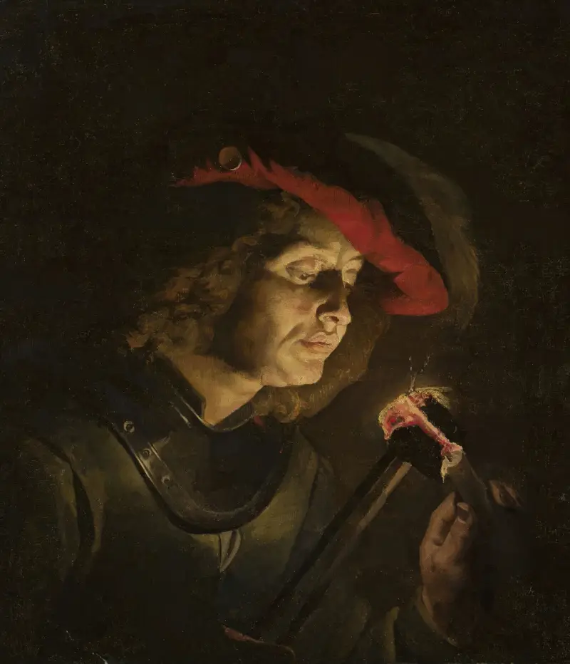 Soldier lighting a candle av Matthias Stom