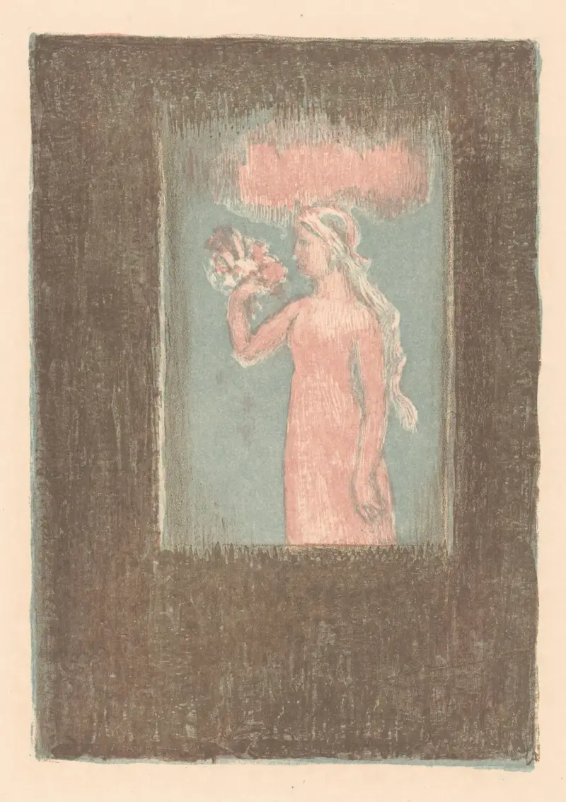 Ung flicka med blommor vid ett fönster av Maurice Denis