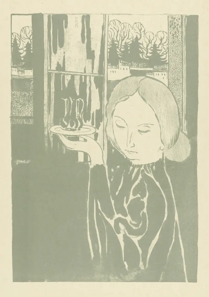 Vrouw met waterkan op dienblad av Maurice Denis