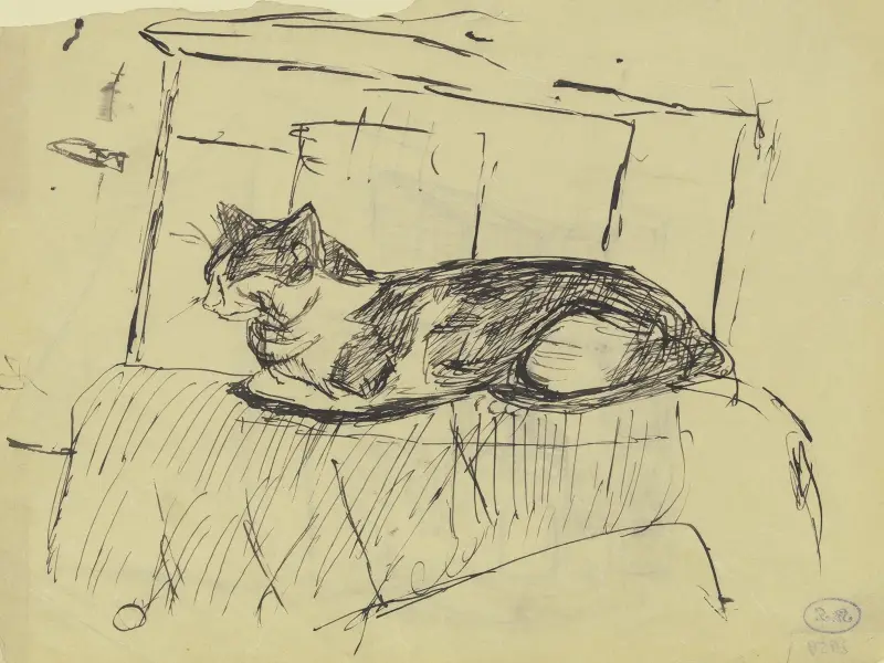 Auf einem Möbelstück liegende Katze von Max Beckmann