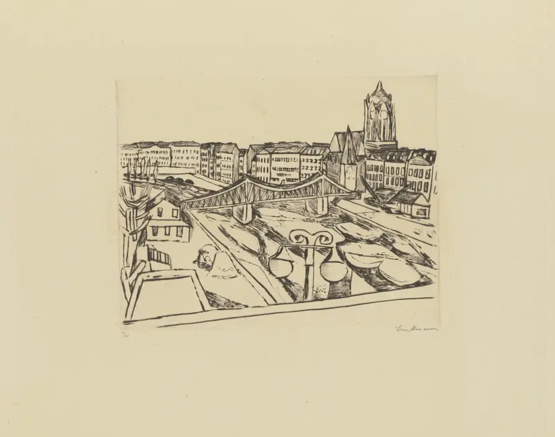 Widok miasta z „Eiserner Steg” (Żelaznym mostem), 1923 – nr 1, Max Beckmann