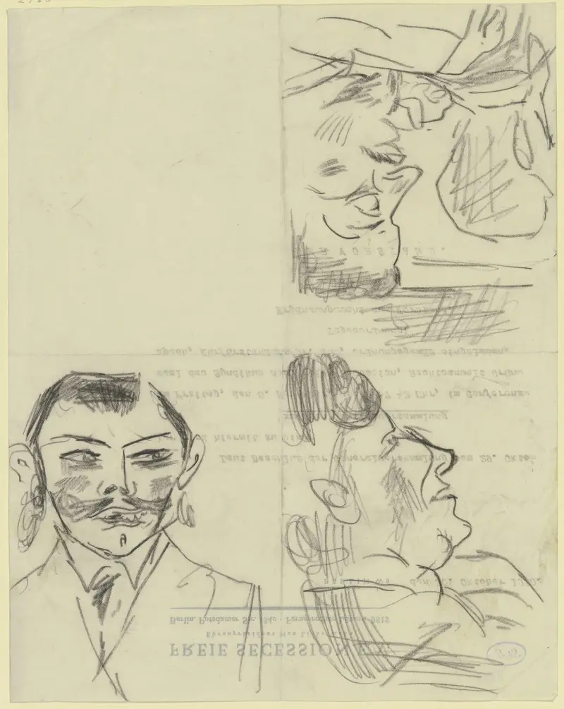 Drei Zeichnungen mit Männerköpfen av Max Beckmann