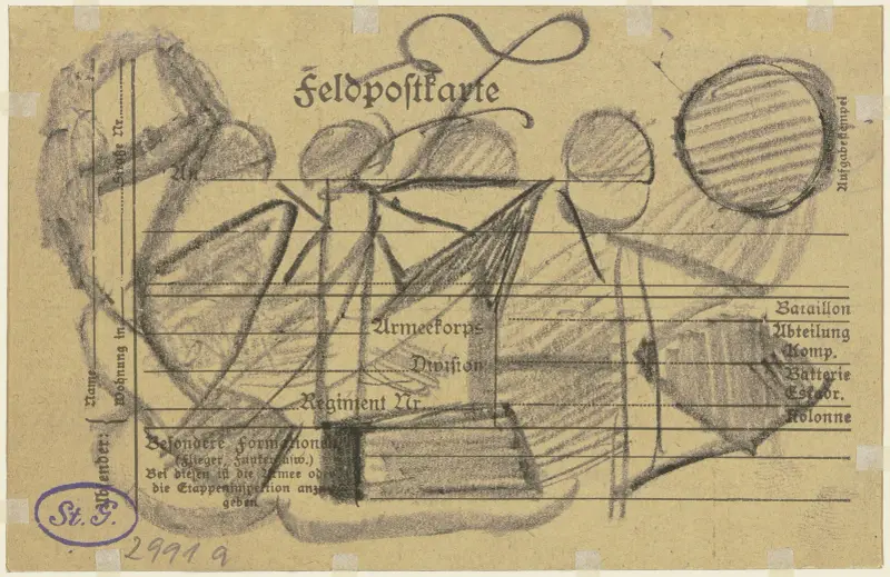 Feldpostkarte mit abstrakter Krakelzeichnung av Max Beckmann