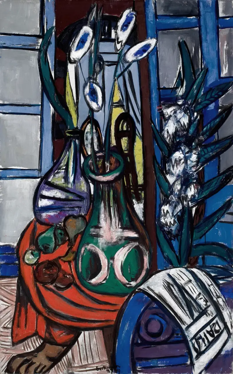 Velké zátiší v interiéru (modré), Max Beckmann