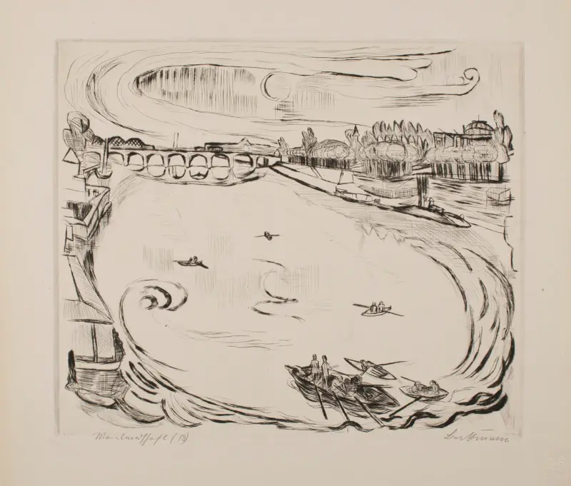 Main River Landscape, plate 6 from the portfolio ‘Faces’ av Max Beckmann