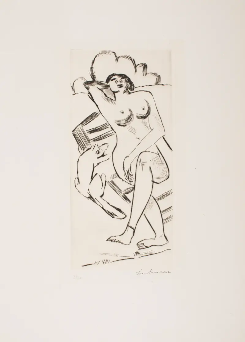 Akt und Katze am Strand von Max Beckmann