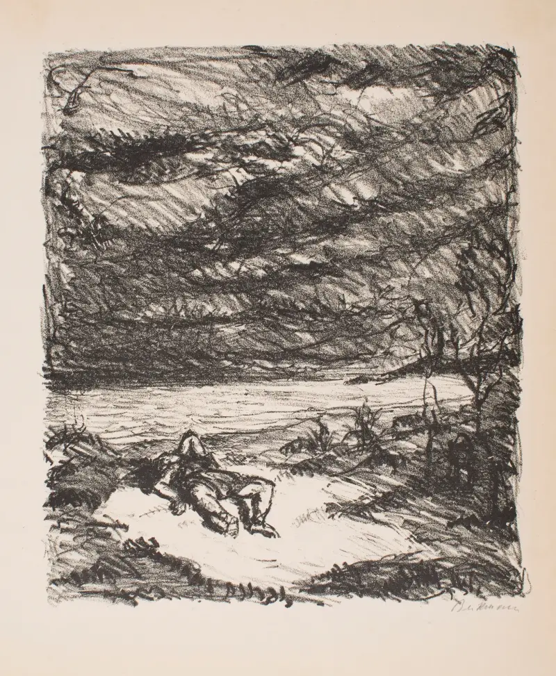 Orfeus vid stranden I, plansch 2 ur serien ”Eurydikes återkomst, tre sånger” av Max Beckmann