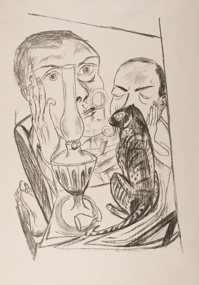 Selbstbildnis mit Katze und Lampe von Max Beckmann