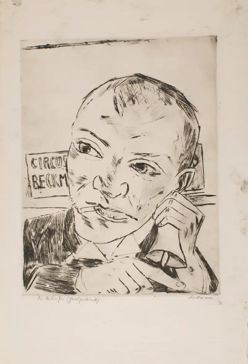 The Barker (Self-Portrait), plate 1 from the portfolio ‘The Annual Fair’ av Max Beckmann