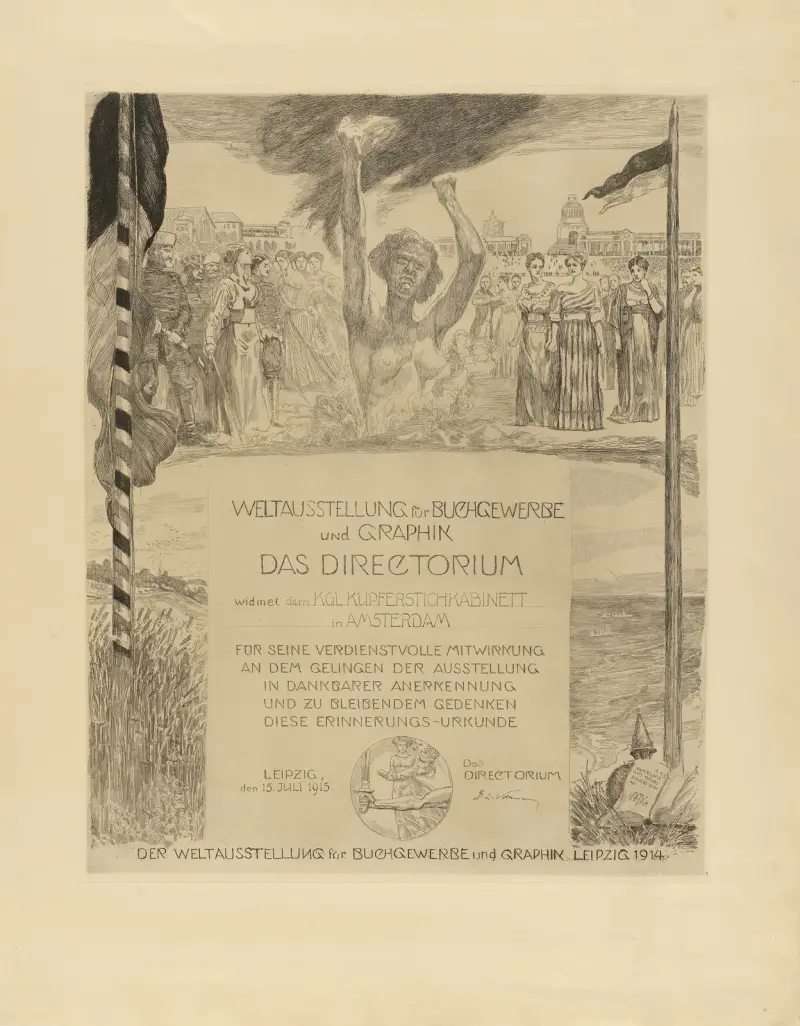 Anerkennungsdiplom für die Teilnahme an der Internationalen Ausstellung für Buchgewerbe und Grafik 1914 in Leipzig von Max Klinger