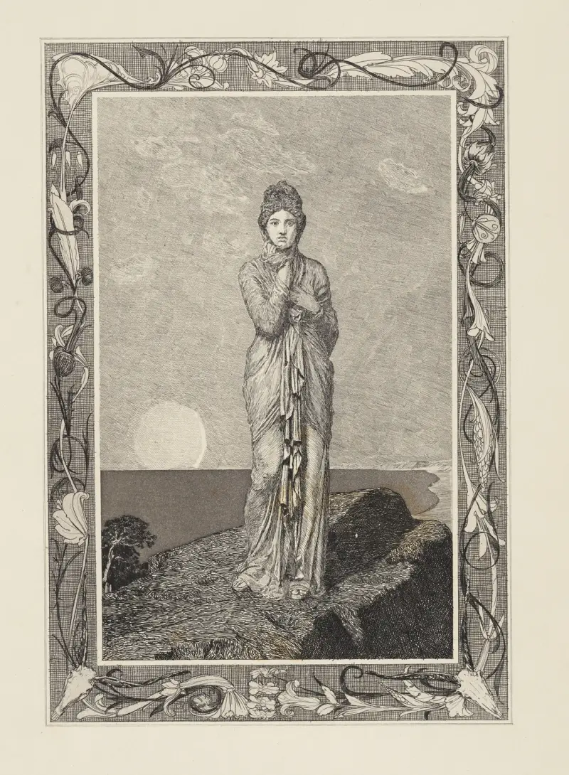 Psyche på klippan (Amor och Psyche, Opus V, blad 10) av Max Klinger