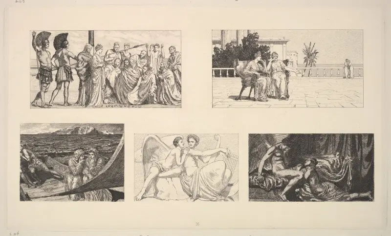 Psyche Wird Vom Volk Verehrt; Psyche Bei Ener Der Schwestern; Die Schwestern Auf Der Heimfahrt; Amor und Apollo; Amor Und Psyche av Max Klinger
