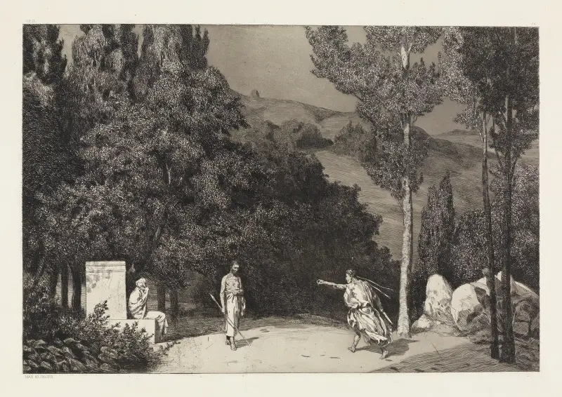 Pyramus und Thisbe III (Rettungen Ovidischer Opfer, Opus II, Blatt 4) von Max Klinger