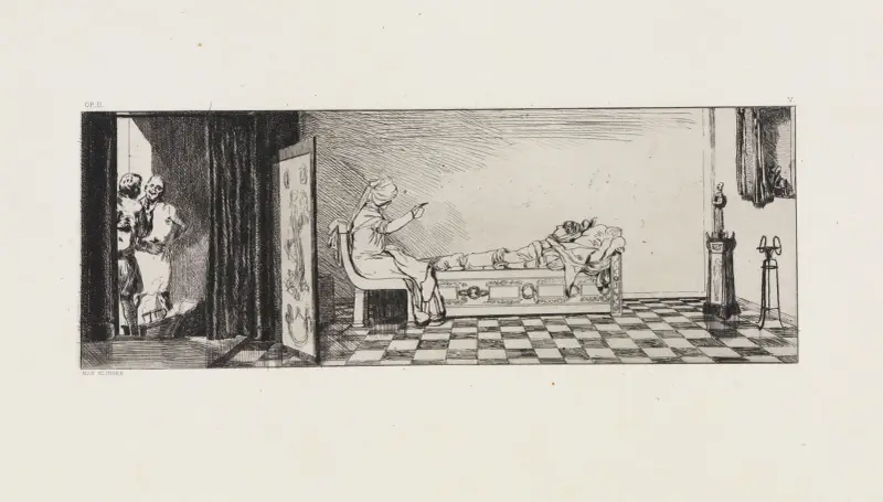 Pyramus i Tyzbe IV (Rettungen Ovidischer Opfer, Opus II, arkusz 5), Max Klinger