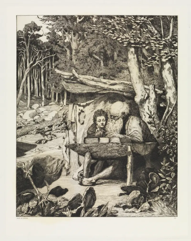 Enkel skrivlektion (Intermezzi, Opus IV, blad 7) av Max Klinger