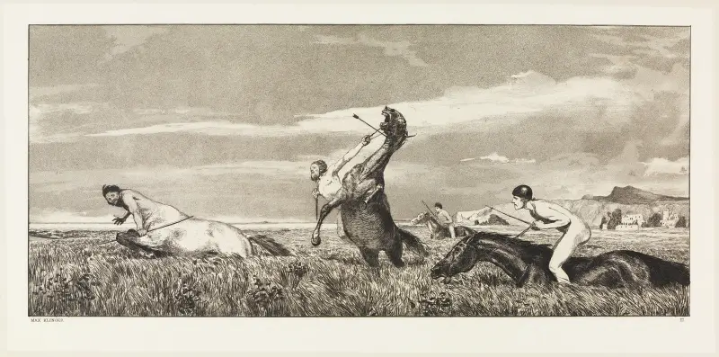 Förföljd kentaur (Intermezzi, Opus IV, blad 3) av Max Klinger