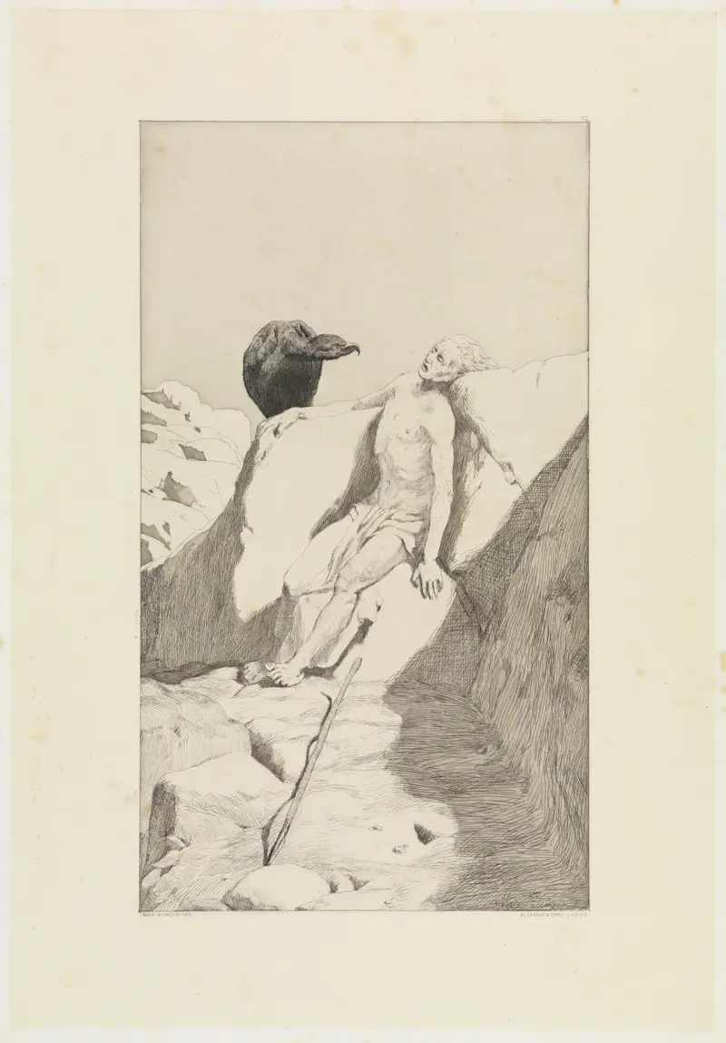 Wanderers Ende (Sterbender Wanderer) (Radierte Skizzen, Opus I, Blatt 7) von Max Klinger