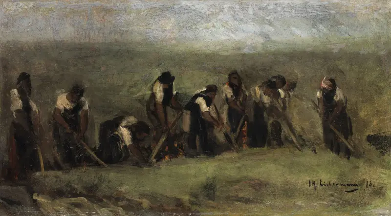 Arbetare på betfältet (oljestudie) av Max Liebermann