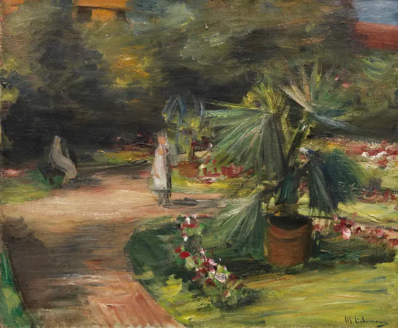 Garten mit Palme und zwei weiblichen Figuren av Max Liebermann