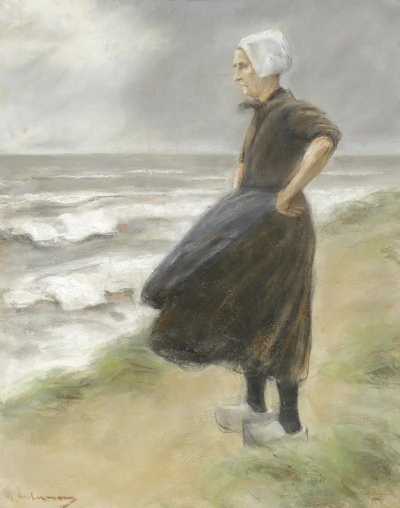Holländsk kvinna stående i dynerna, vänd åt vänster av Max Liebermann