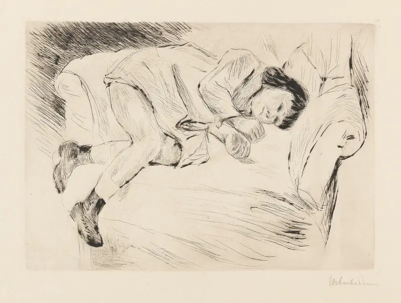 Barn liggande på soffa av Max Liebermann