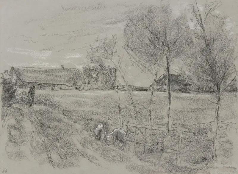 Lantväg i Holland, framtill två getter av Max Liebermann