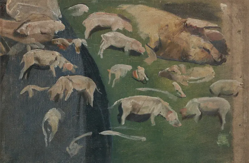 Sugga med kultingar, studier till svinstia av Max Liebermann