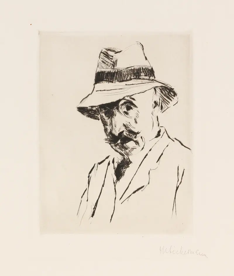 Självporträtt med hatten på huvudet av Max Liebermann