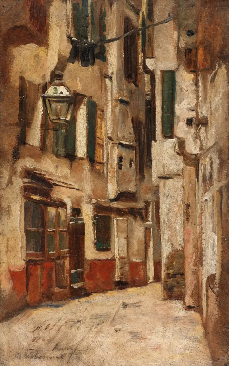 Venezianische Gasse nach rechts av Max Liebermann