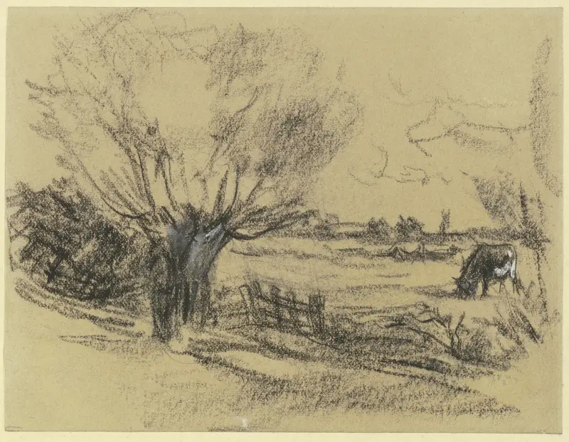 Äng med boskap, en hamlad pil i förgrunden av Max Liebermann