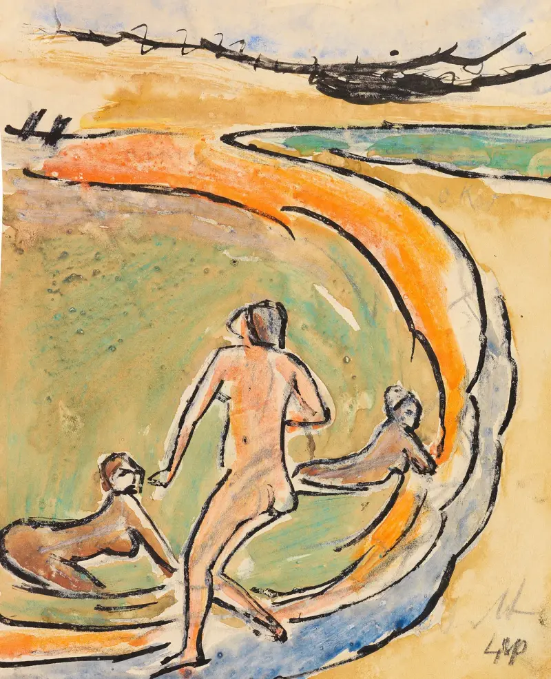 Badende an der Buhne, Hermann Max Pechstein