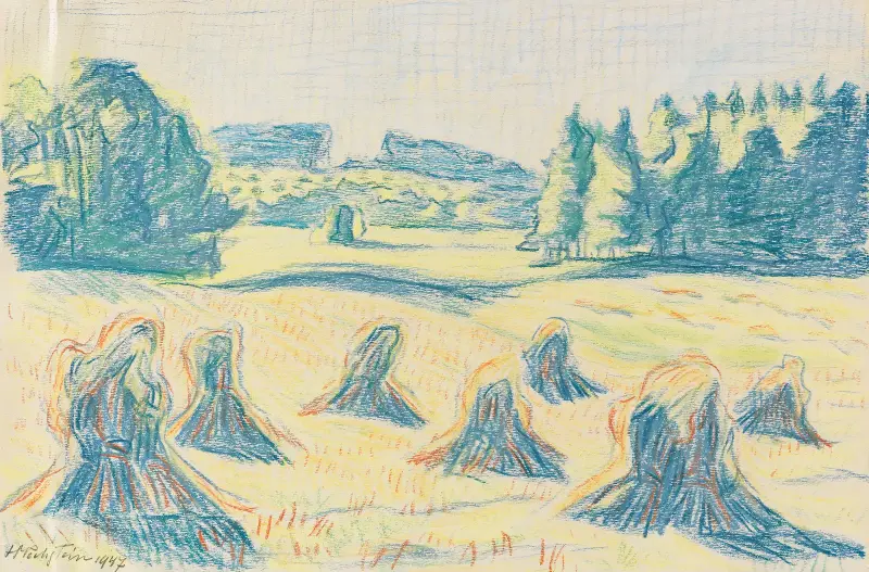 Blå majsstjälkar på en skogsäng av Hermann Max Pechstein
