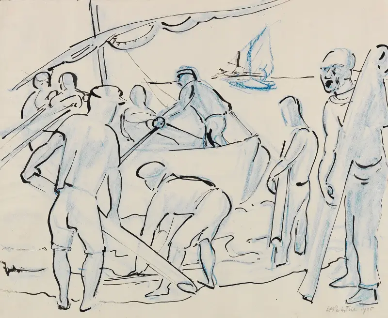 Båtar på vattnet II av Hermann Max Pechstein