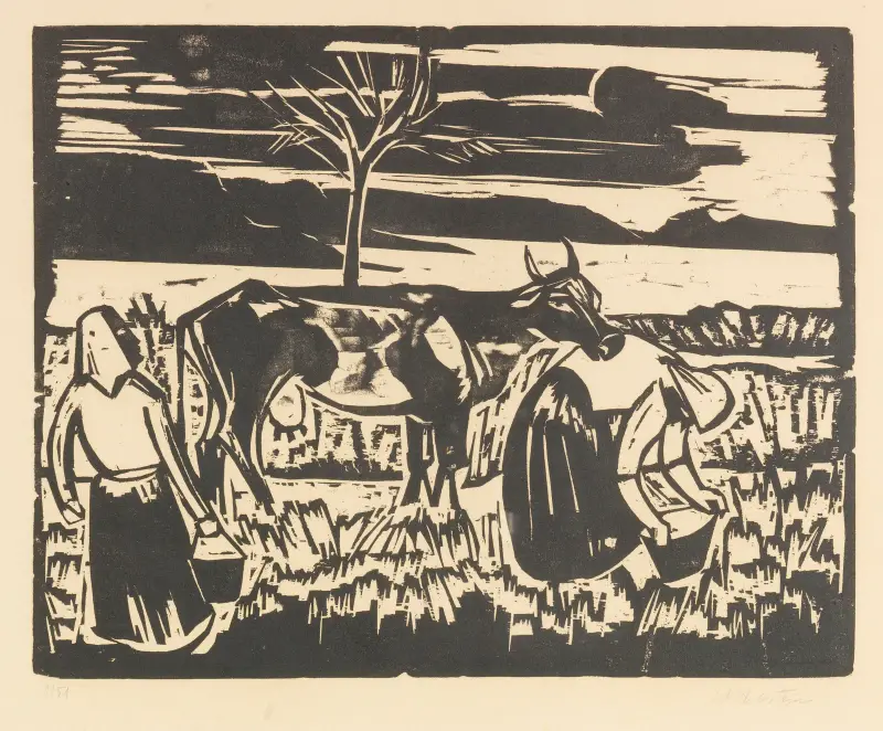 Cow with Women av Hermann Max Pechstein