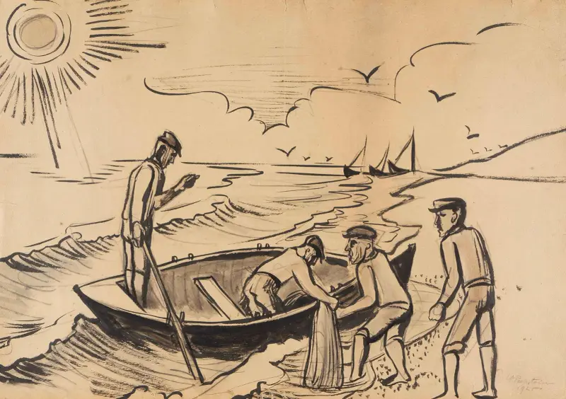 Fiskare vid havet av Hermann Max Pechstein