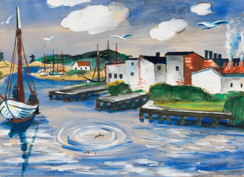 Fiskehamn i Leba av Hermann Max Pechstein