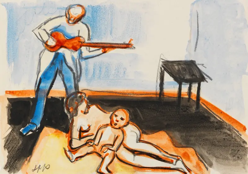 Syskonakt med lutspelare av Hermann Max Pechstein