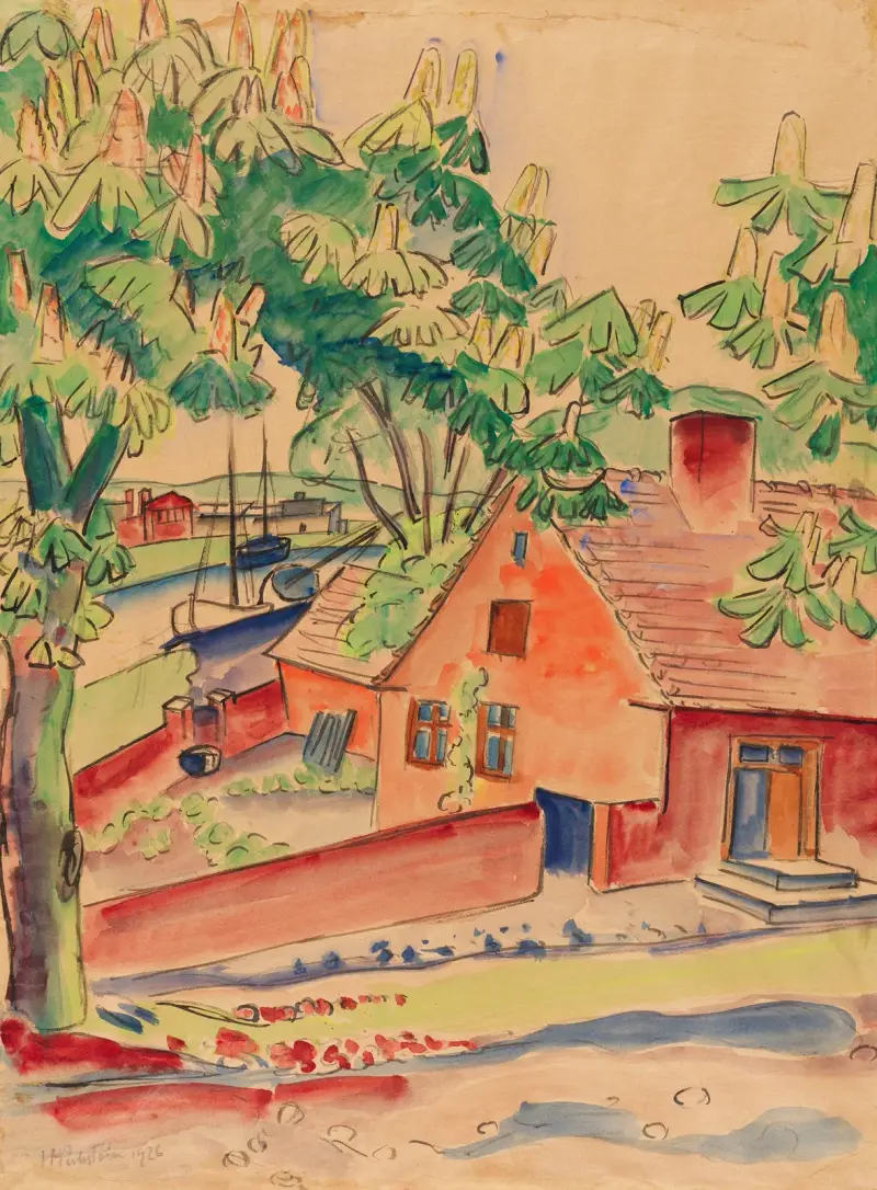 Haus unter Kastanienbäumen von Hermann Max Pechstein