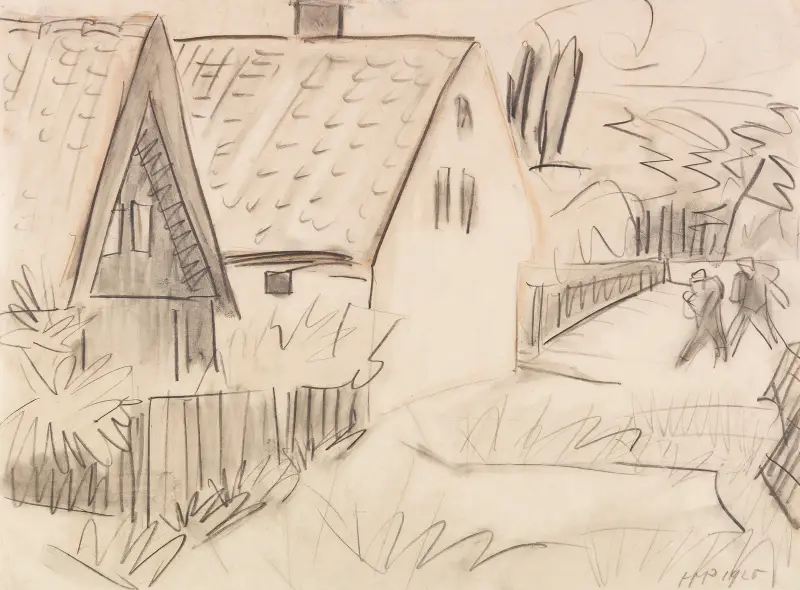 Houses and gardens in Nida av Hermann Max Pechstein