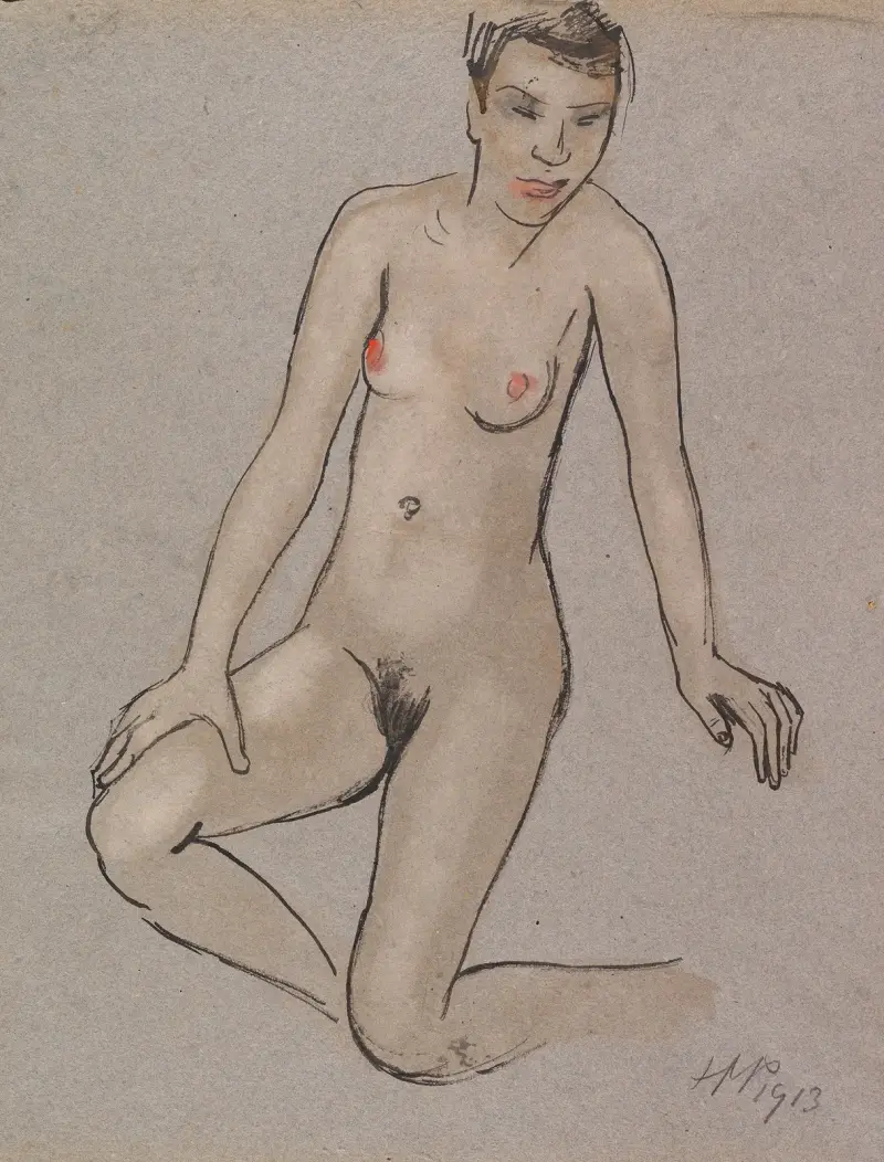 Knästående naken av Hermann Max Pechstein