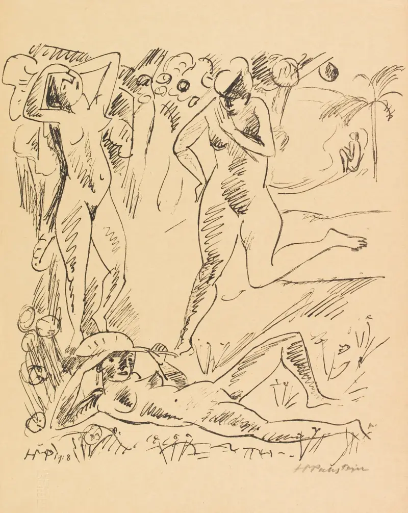 Komposition (mit drei Palauakten), Hermann Max Pechstein