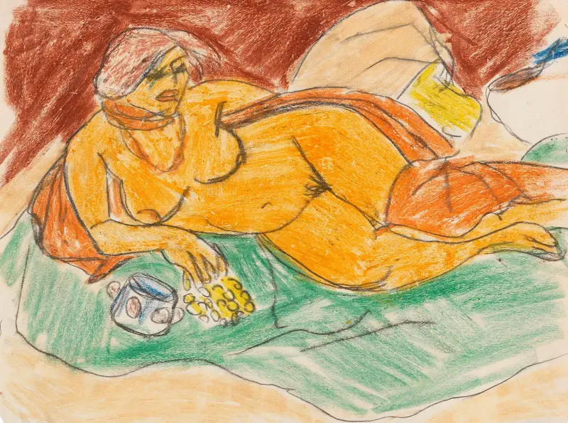 Liggande gul akt av Hermann Max Pechstein