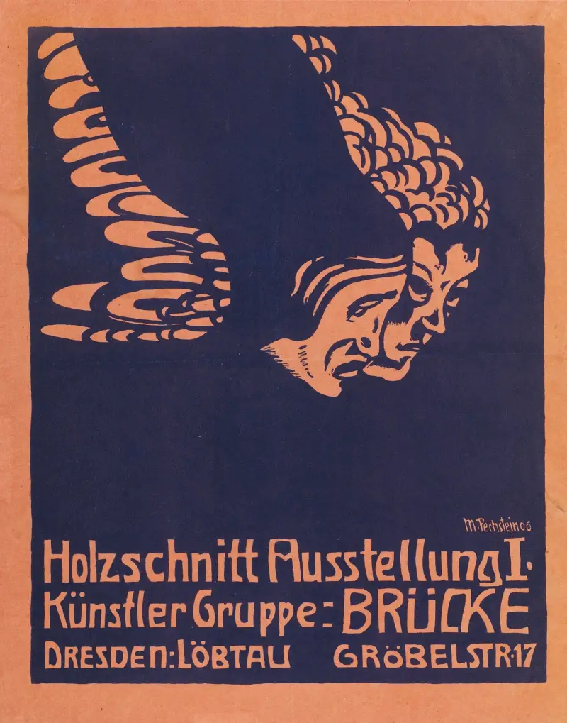 Affisch för träsnittsutställning I av konstnärsgruppen Brücke i Dresden-Löbtau av Hermann Max Pechstein