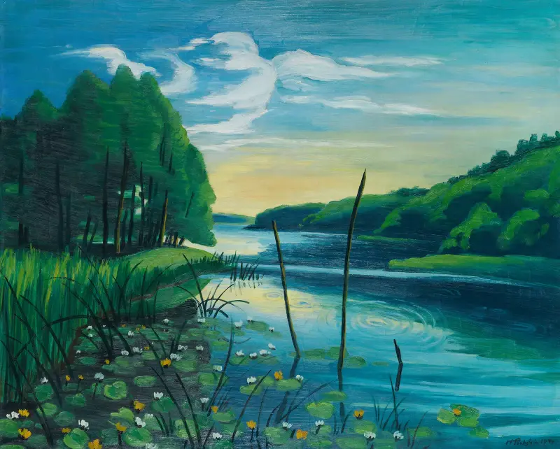 Stilla plats vid sjön (Pommern, Koser-See) av Hermann Max Pechstein