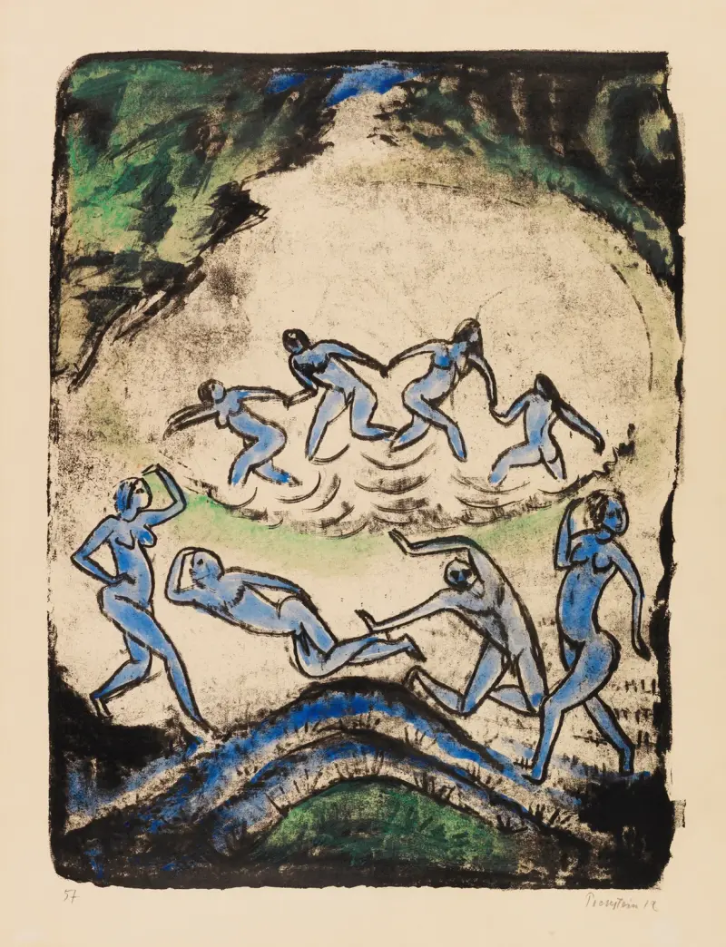 Dansen (Dansande och badande vid skogstjärnen) av Hermann Max Pechstein