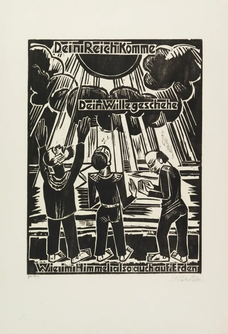 Thy kingdom come Thy will be done on earth as it is in heaven (Dein Reich komme Dein Wille geschehe Wie im Himmel also auch auf Erden) av Hermann Max Pechstein