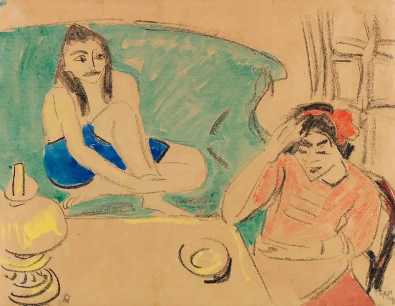Dvě dívky u stolu, Hermann Max Pechstein