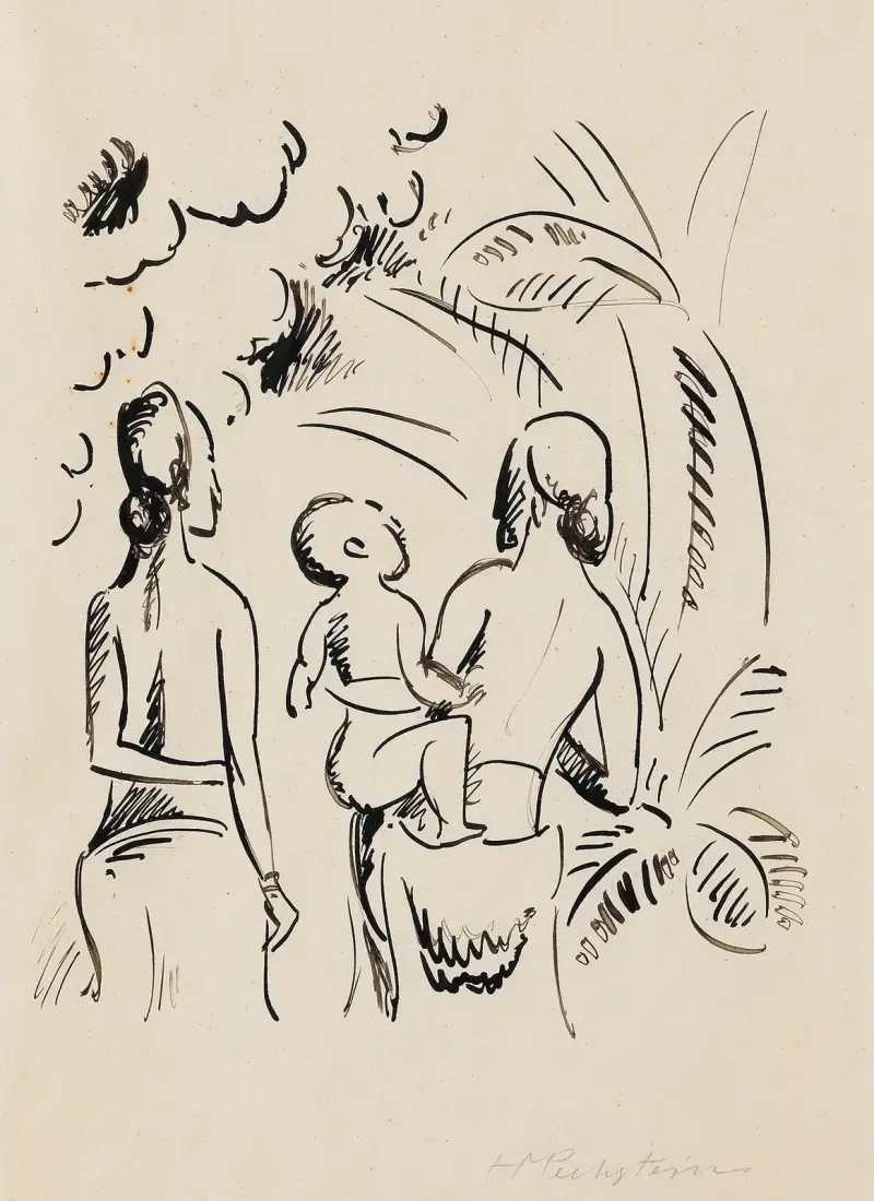 Två ökvinnor med ett barn av Hermann Max Pechstein