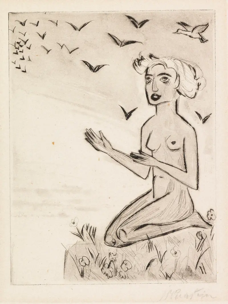 Yali VI (The Kneeling Girl with the Birds), Hermann Max Pechstein